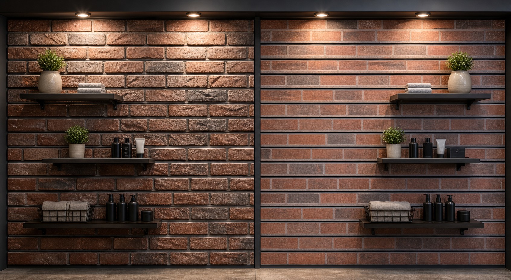 3D textured slatwall vs printed flat panels in side-by-side retail walls