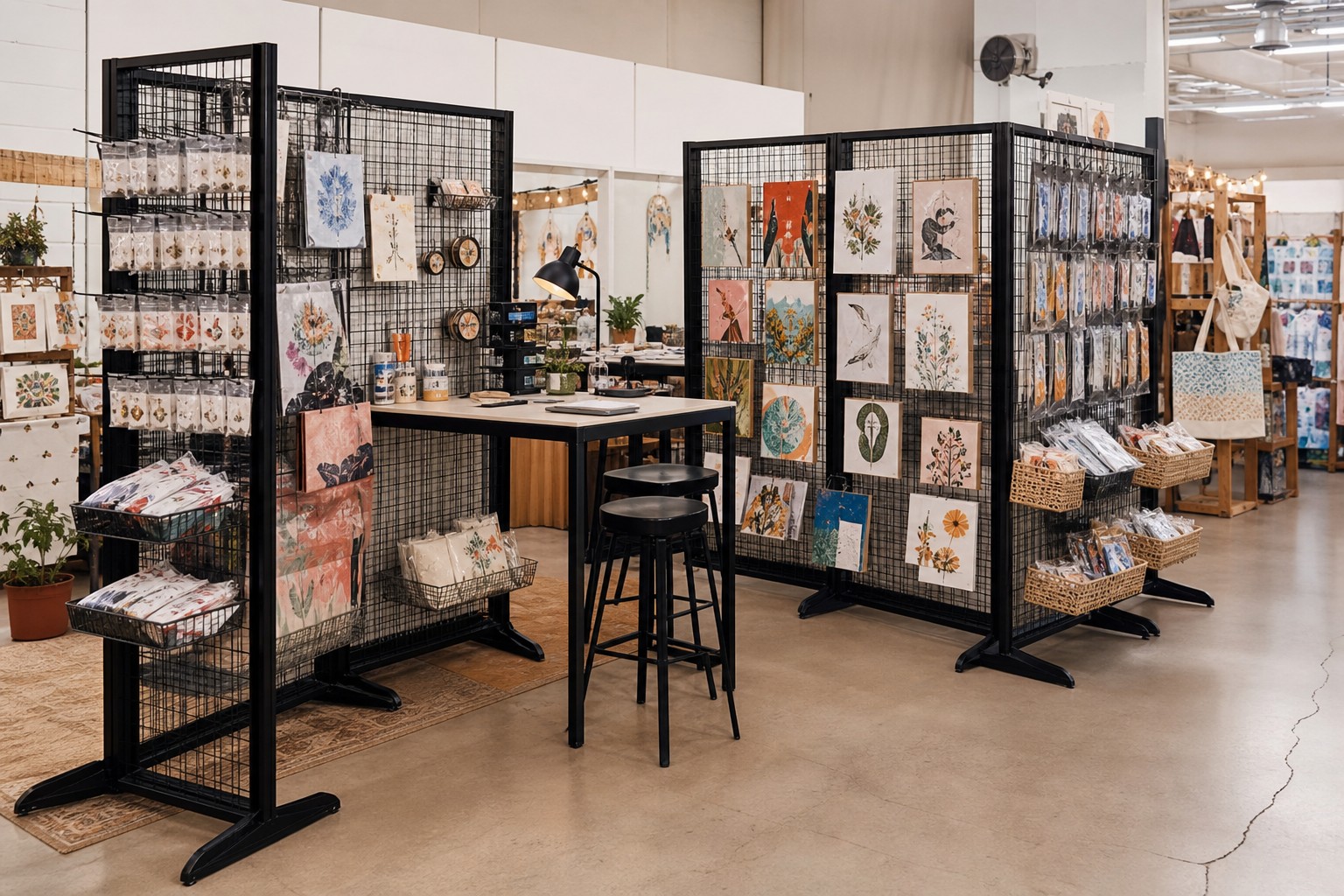 Creative gridwall panel uses in a flexible market display