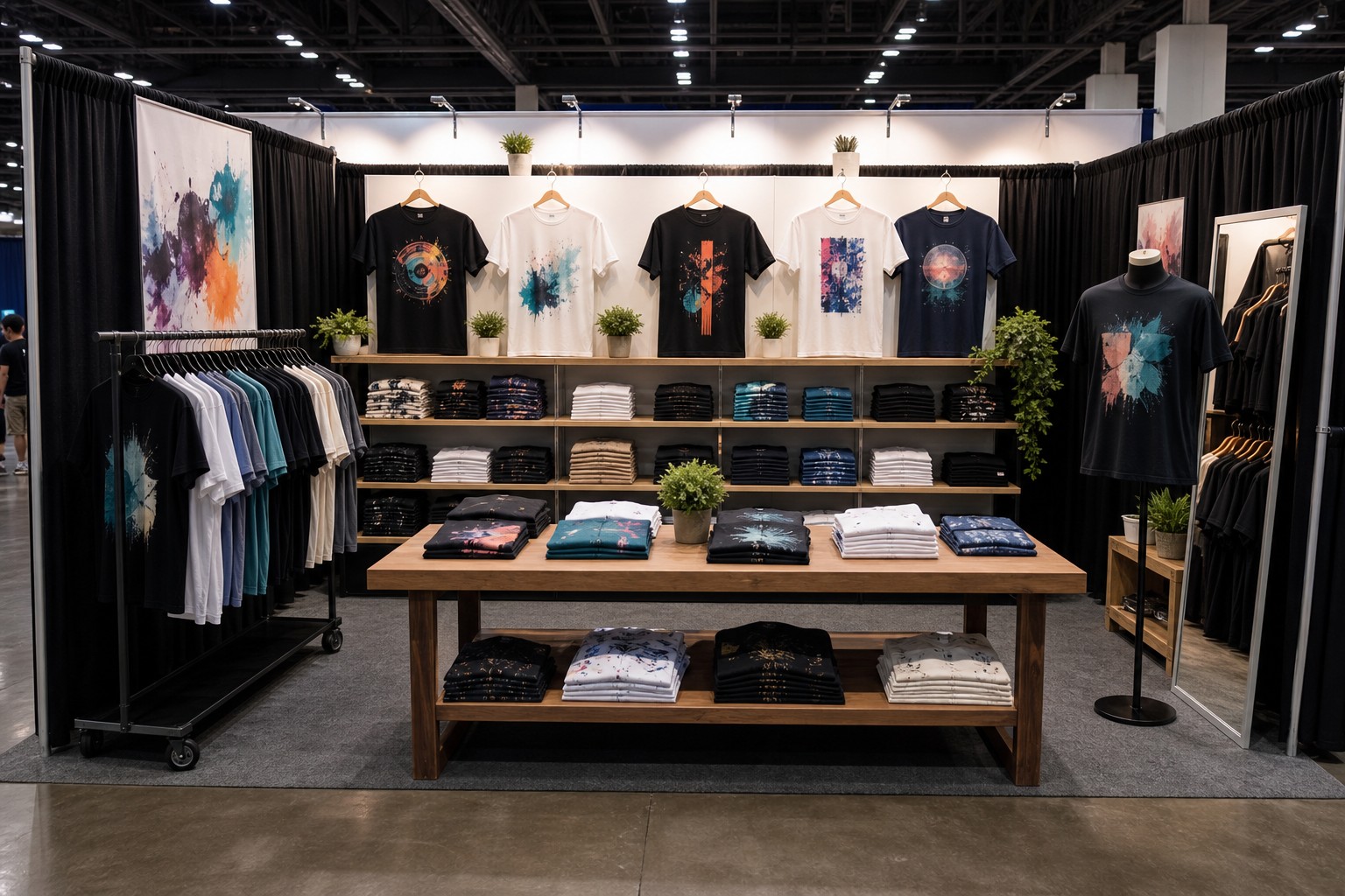 How to display t-shirts at a trade show with organized fixtures
