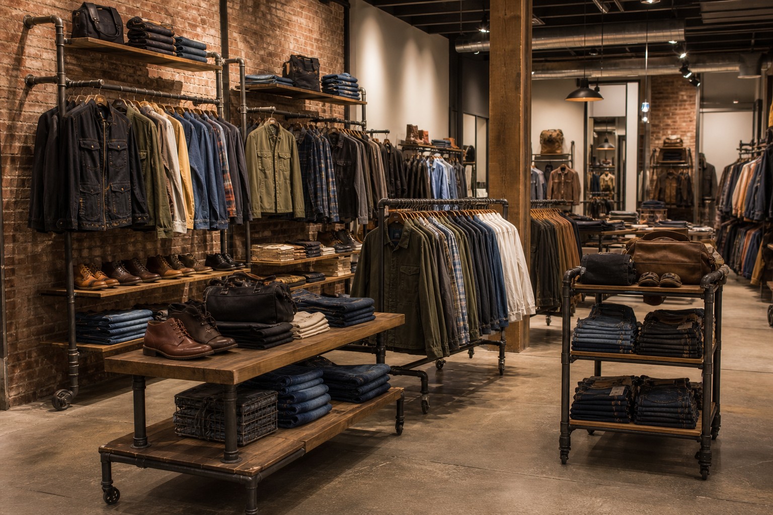 Apparel store using the Pipeline collection for wall and floor fixtures