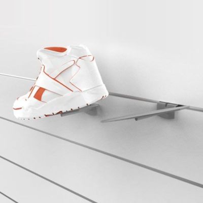 SlatWall Shoe Display – Angled Plate Silver Frost Finish