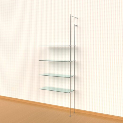 Tube Wall Mounted Shelving Display Kit, for 4 Glass Shelves, 1 Section, Extension Unit