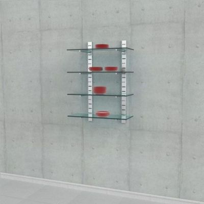 46" SlatStrip Vertical Wall Mounted Retail Shelving Display for 4 Glass Shelves, 14"-16" Shelf Depth, 1-Section
