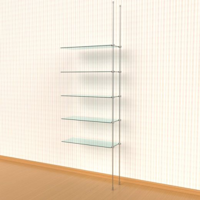 Tube Ceiling to Floor Shelving Display Kit, for 5 Glass Shelves, 1 Section, Extension Unit | Hanging Display