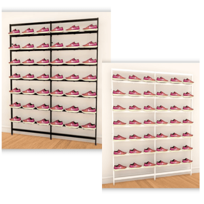 Vertik Wall Mounted Retail Display With 42 Shoe Displayers | 2-Sections