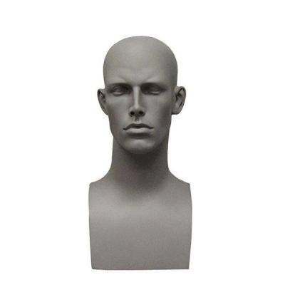Gray Male Mannequin Head 17 Inch Fiberglass