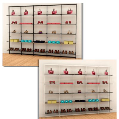 Vertik Wall Mounted Retail Display Shelf Unit, For 25 Shelves, w/Signage | 5-Sections