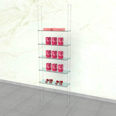 Cable Shelving Unit for 5 Glass Shelves | Hanging Display