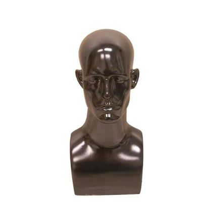 Black Male Mannequin Head Gloss 17 Inch Fiberglass