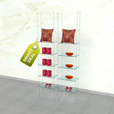 2 Cable Shelving Unit for 10 Glass Shelves | Hanging Display, 2 Sections
