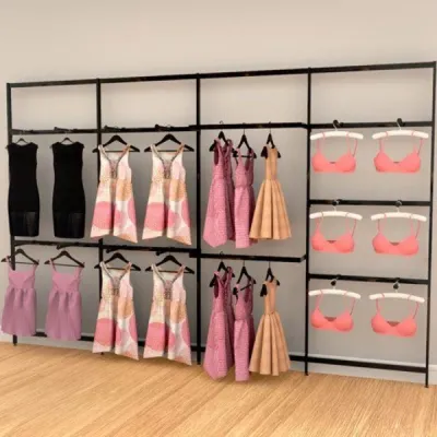 Vertik Wall Mounted Retail Clothing Display Unit w/14 Faceouts, 2 Hanging Rail | 4-Sections | 38" Wide