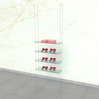 Cable Shelving Unit for 4 Glass Shelves | Hanging Display