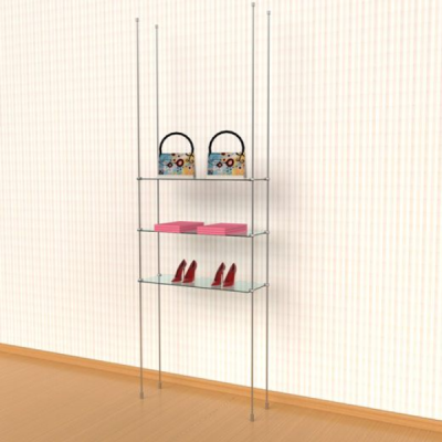 Tube Ceiling to Floor Shelving Display Kit, for 3 Glass Shelves, 1 Section, Hanging Display