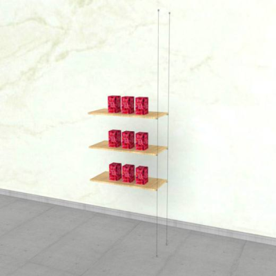 Cable Shelving Unit for 3 Wood Shelves | Hanging Display, Extension