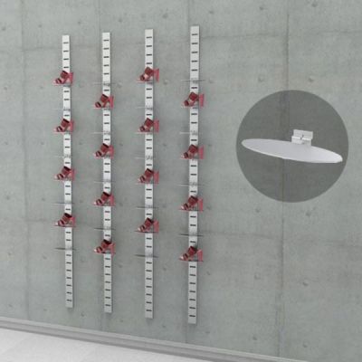 91" SlatStrip Vertical Wall Mounted Retail Shoe Display with 32 Adult Shoe Displayers - Plate Shape, 3-Sections