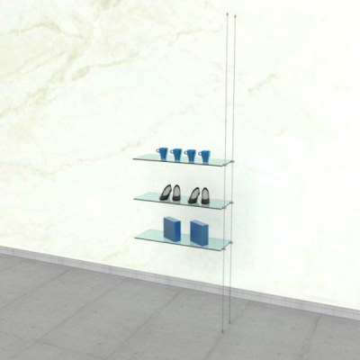 Cable Shelving Unit for 3 Glass Shelves | Hanging Display, Extension
