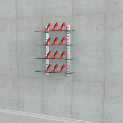 46″ SlatStrip Vertical Wall Mounted Retail Shelving Display for 4 Glass Shelves, 10″-12″ Shelf Depth | SlatStrip, 1-Section