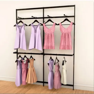 Vertik Wall Mounted Retail Clothing Display Unit w/4 Faceouts, 2 Hanging Rails | Chic Black, 2 Sections | 38" Wide