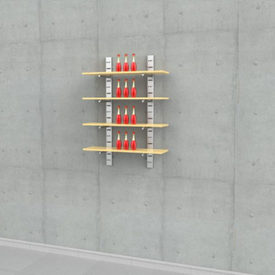 46" SlatStrip Vertical Wall Mounted Retail Shelving Display for 4 Wood Shelves, 10"-12" Shelf Depth, 1-Section