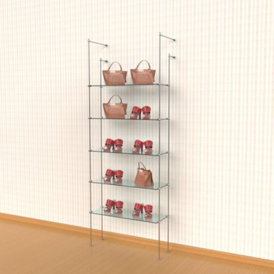 Tube Wall Mounted Shelving Display Kit, for 5 Glass Shelves, 1 Section