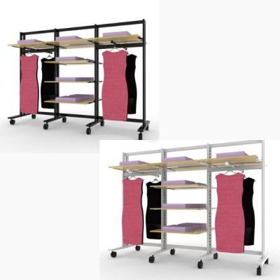 Retail Clothing and Shelving Vertik Stand for 12 Shelves and 4 Faceouts | 3-Sections