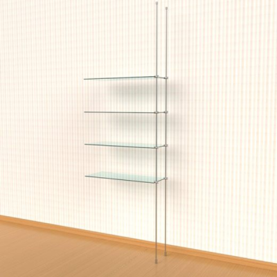 Tube Ceiling to Floor Shelving Display Kit, for 4 Glass Shelves, 1 Section, Extension Unit | Hanging Display