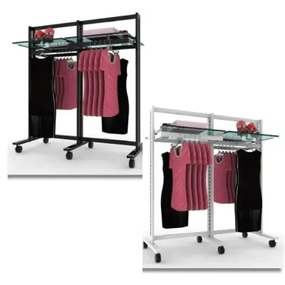 Retail Clothing and Shelving Vertik Stand for 4 Shelves, 2 Faceouts and 2 Hanging Rails | 2-Sections