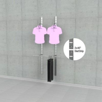 2×46″ SlatStrip Vertical Wall Mounted Retail Clothing Display with 48″ Hanging Rail & 2 Faceouts, 1-Section