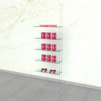 Cable Shelving Unit for 5 Glass Shelves | Hanging Display, Extension