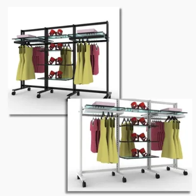 Retail Clothing and Shelving Vertik Stand for 8 Shelves and 5 Hanging Rails | 3-Sections
