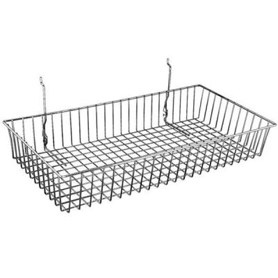 24" Wide Shallow Wire Basket — Black White Chrome