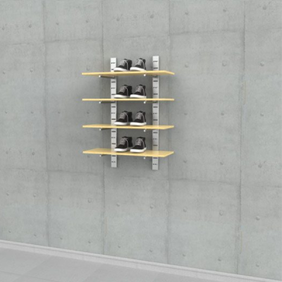 46" SlatStrip Vertical Wall Mounted Retail Shelving Display for 4 Wood Shelves, 14"-16" Shelf Depth, 1-Section