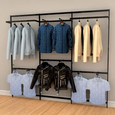 Vertik Wall Mounted Retail Clothing Display Unit w/8 Faceouts, 2 Hanging Rails | 3-Sections | 38" Wide