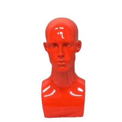 Red Male Mannequin Head Gloss 17 Inch Fiberglass