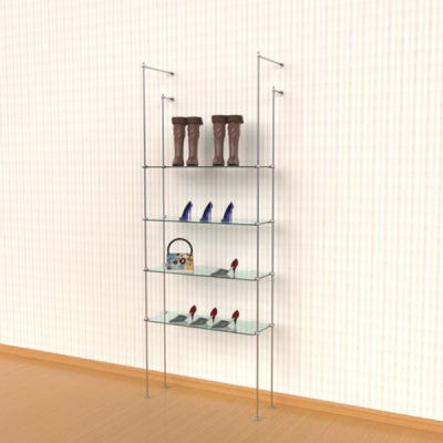 Tube Wall Mounted Shelving Display Kit, for 4 Glass Shelves, 1 Section