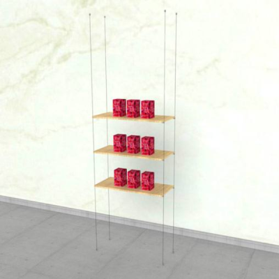 Cable Shelving Unit for 3 Wood Shelves | Hanging Display