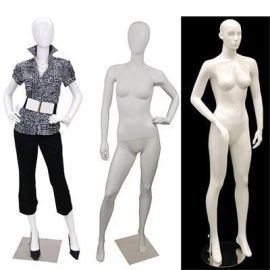 White female mannequins category — headless and egghead styles in matte and glossy finish
