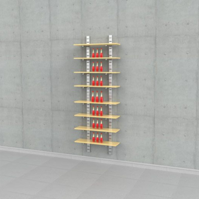 4x46" SlatStrip Vertical Wall Mounted Retail Shelving Display for 8 Wood Shelves, 10"-12" Shelf Depth, 1-Section